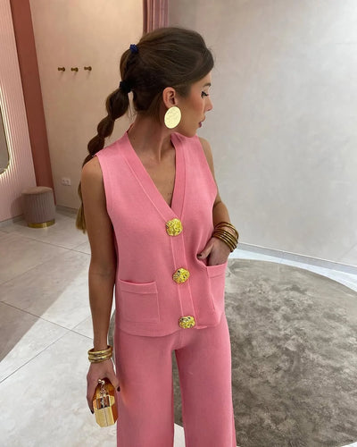 Arden Gold-Button Vest Set – Power Ease Edition