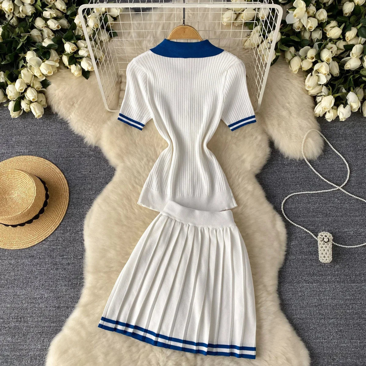 Luna Pleat Polo Set – Knit Mini Two-Piece