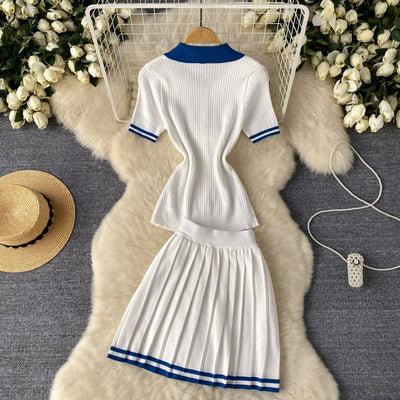 Luna Pleat Polo Set – Knit Mini Two-Piece