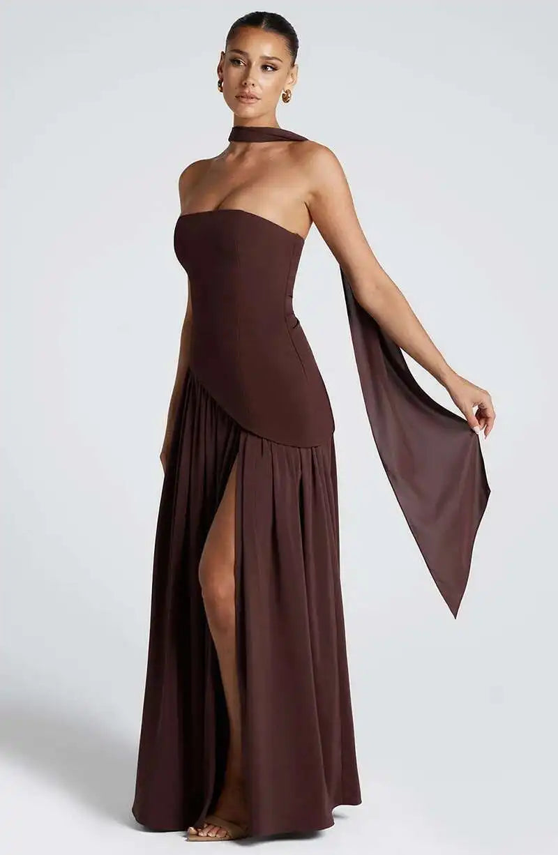 Siena Strapless Maxi Dress – Split Flame Edition