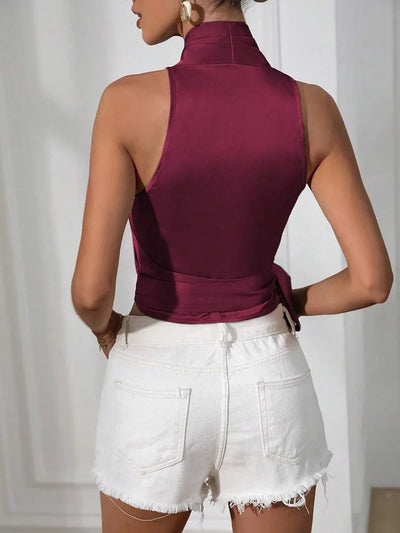 Serena Satin Wrap Top – Halter Luxe Edition