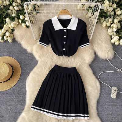 Luna Pleat Polo Set – Knit Mini Two-Piece