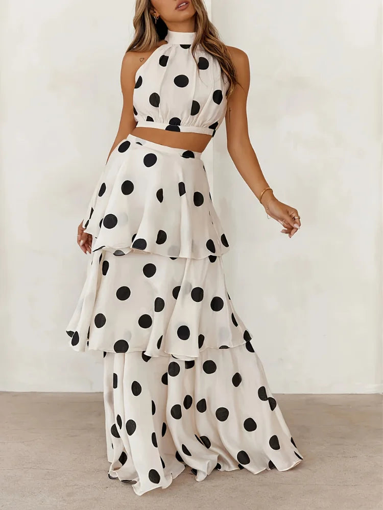 Playful Elegance: Wefads Polka Dot Off-Shoulder Two-Piece Set