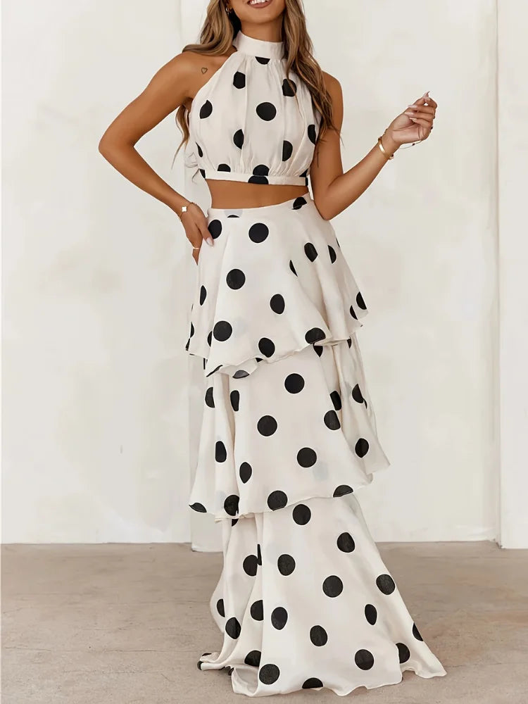 Playful Elegance: Wefads Polka Dot Off-Shoulder Two-Piece Set