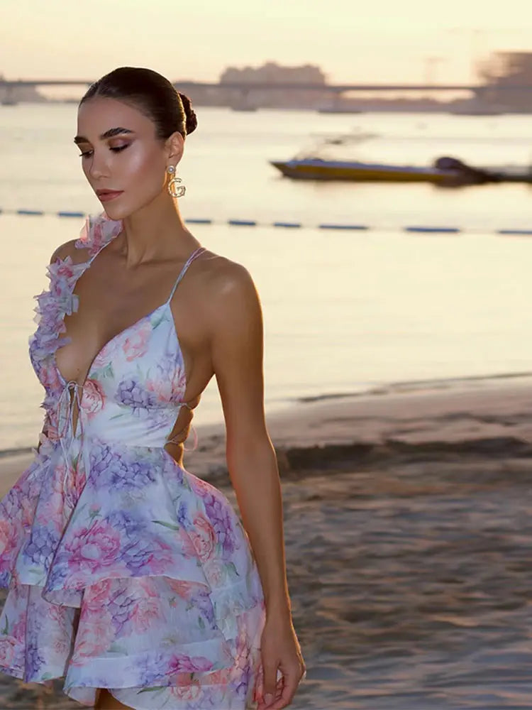 Aurelia Halter Dress – Wild Bloom, Bare Beauty