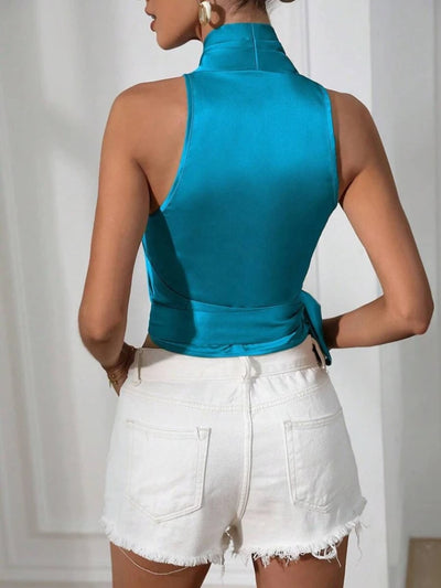 Serena Satin Wrap Top – Halter Luxe Edition