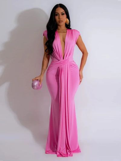 Nyra Ruched Maxi – Deep V Edition