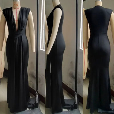 Nyra Ruched Maxi – Deep V Edition
