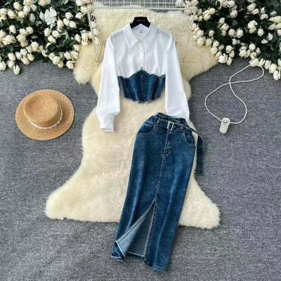 Reva Denim Patchwork Set – Structure & Flow Edition