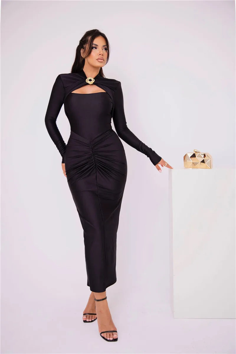 Kaia Ruched Cutout Maxi Dress– Metal Detail Edition