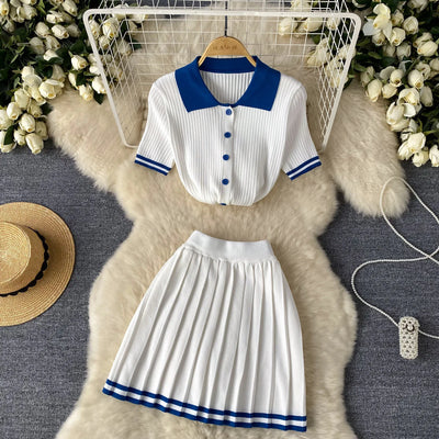 Luna Pleat Polo Set – Knit Mini Two-Piece