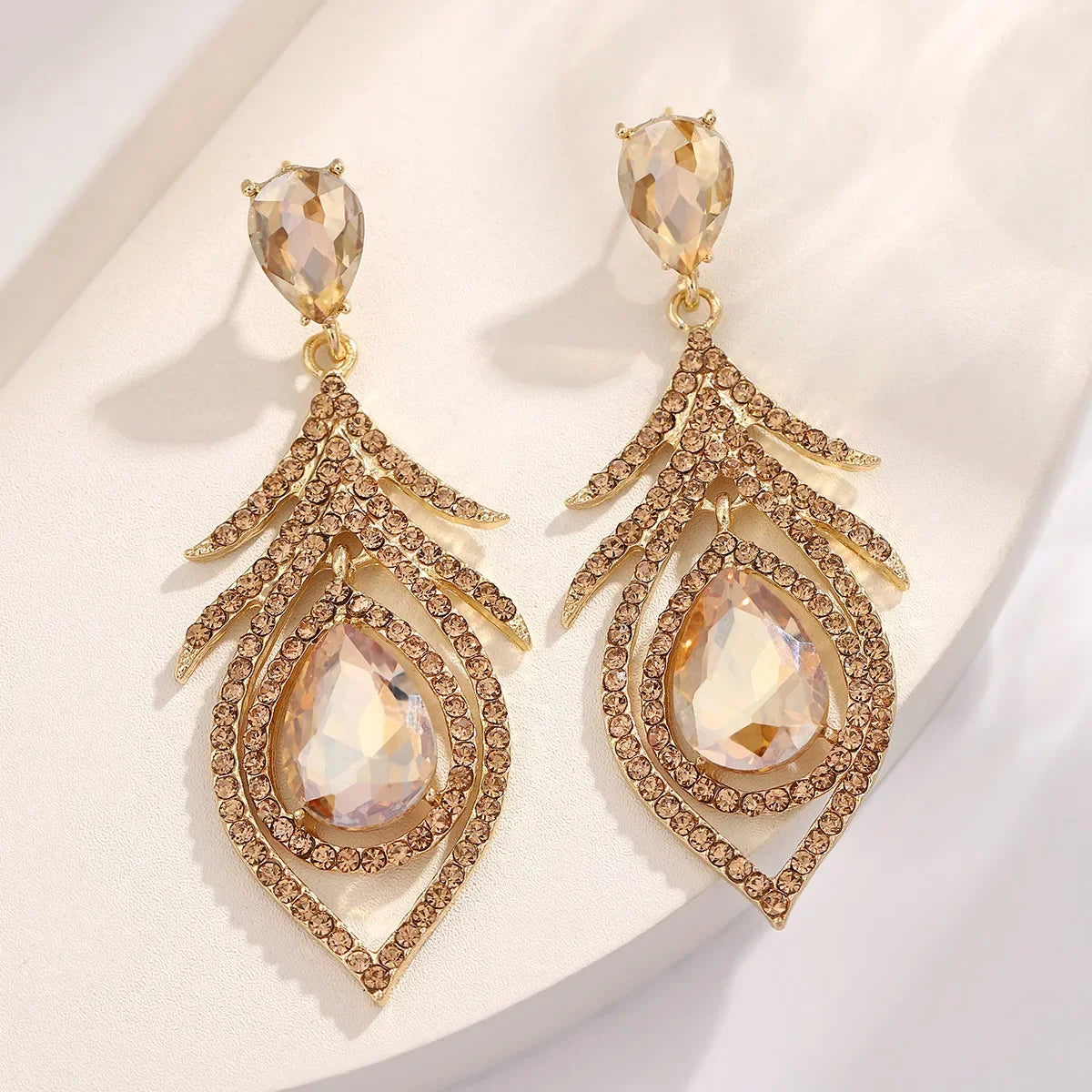 Rosy Crystal Drop Earrings