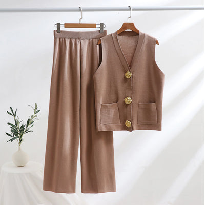 Arden Gold-Button Vest Set – Power Ease Edition