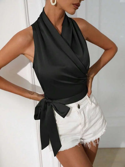 Serena Satin Wrap Top – Halter Luxe Edition