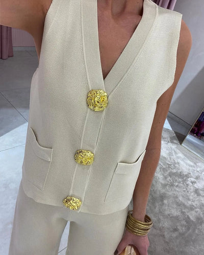 Arden Gold-Button Vest Set – Power Ease Edition