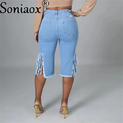Sonia High Waist Ripped Denim Shorts