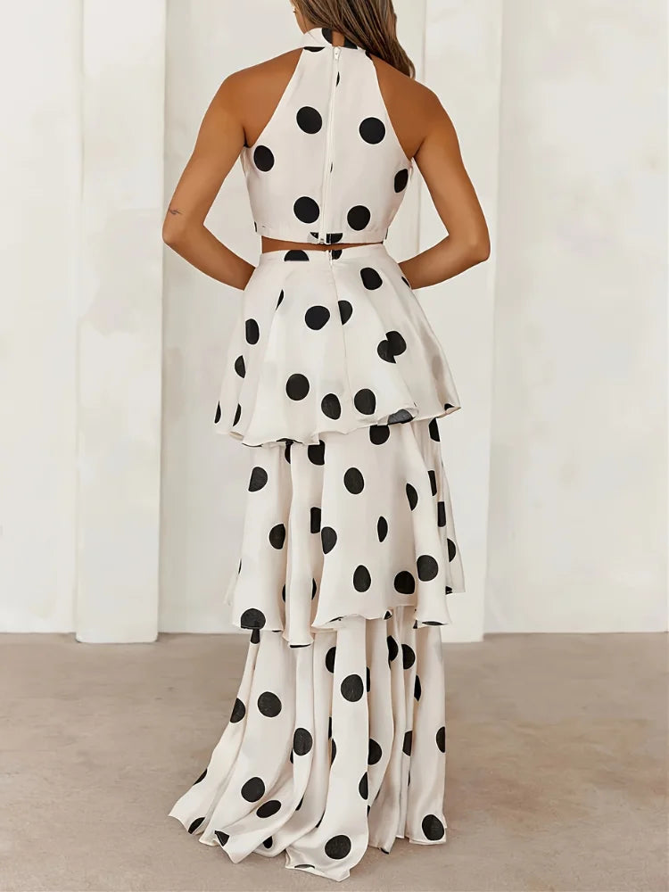 Playful Elegance: Wefads Polka Dot Off-Shoulder Two-Piece Set