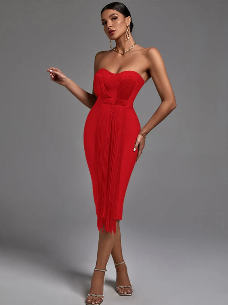 Vela Strapless Tassel Dress