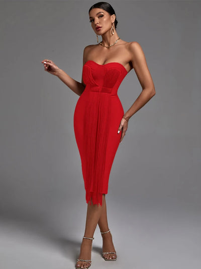 Vela Strapless Tassel Dress