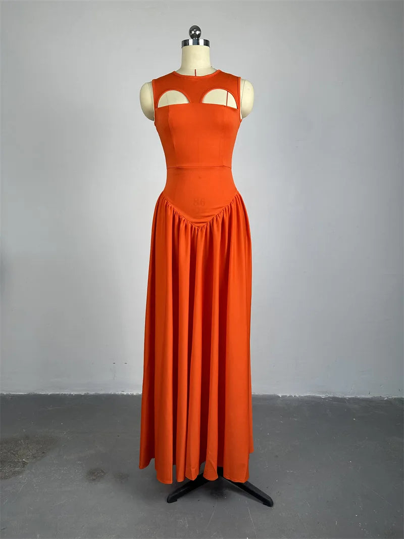 Midnight Muse – Hollow-Out Sleeveless Maxi Dress
