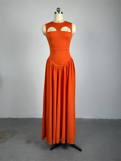 Midnight Muse – Hollow-Out Sleeveless Maxi Dress