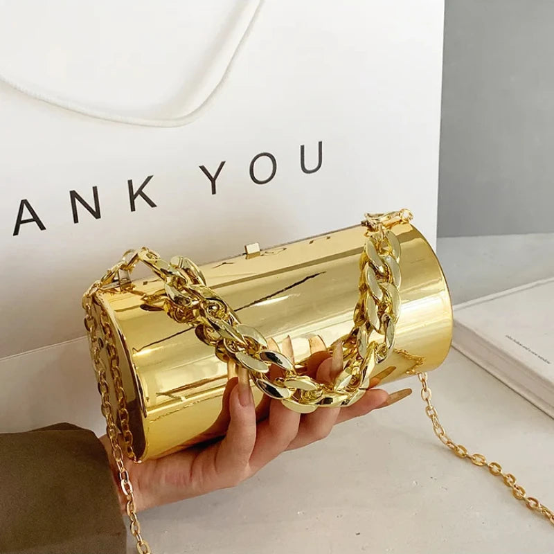Auri Clutch – Gold Cylinder Mini Bag