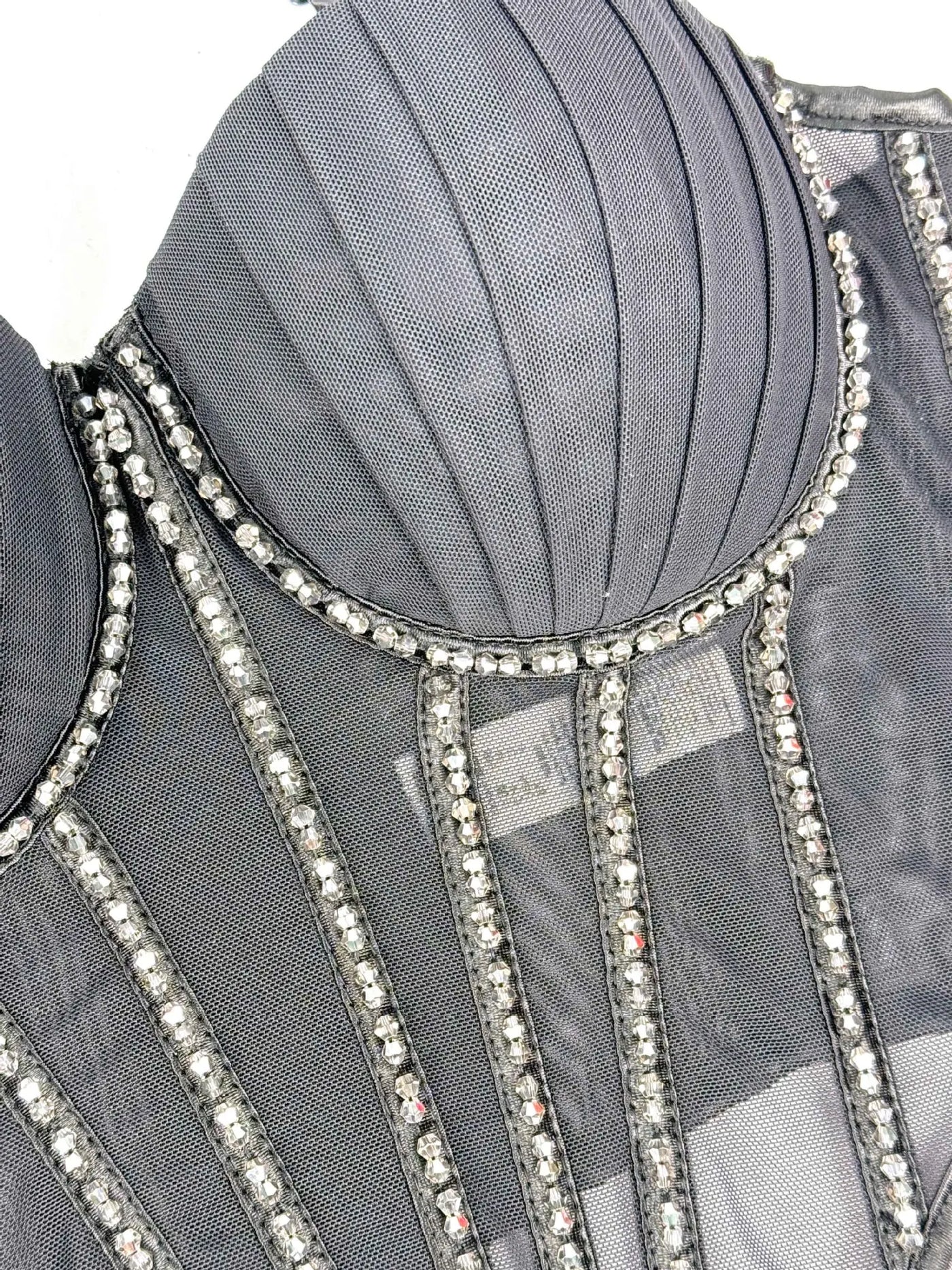 Vexa Crystal Mesh Bra Top – Structured Sparkle Edition