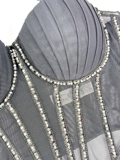 Vexa Crystal Mesh Bra Top – Structured Sparkle Edition