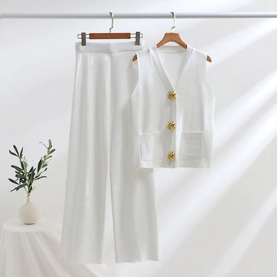 Arden Gold-Button Vest Set – Power Ease Edition