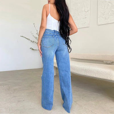 Raya Distressed Wide-Leg High Waist Jeans