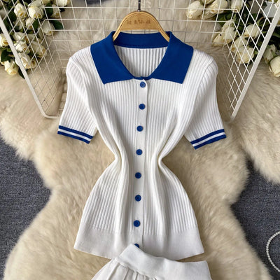 Luna Pleat Polo Set – Knit Mini Two-Piece