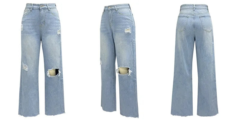 Raya Distressed Wide-Leg High Waist Jeans