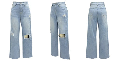 Raya Distressed Wide-Leg High Waist Jeans