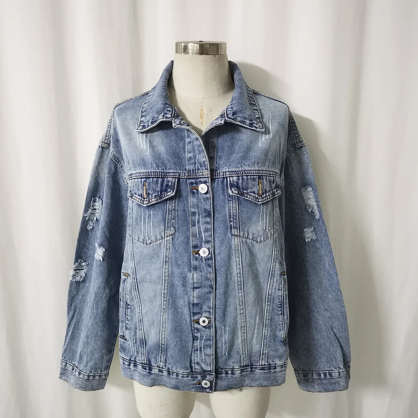 Tina Single Breasted Denim Holes Jackets
